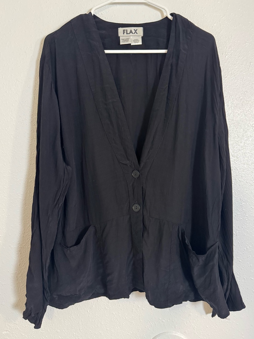 FLAX Women's Black Button Front rayon Lightweight cardigan